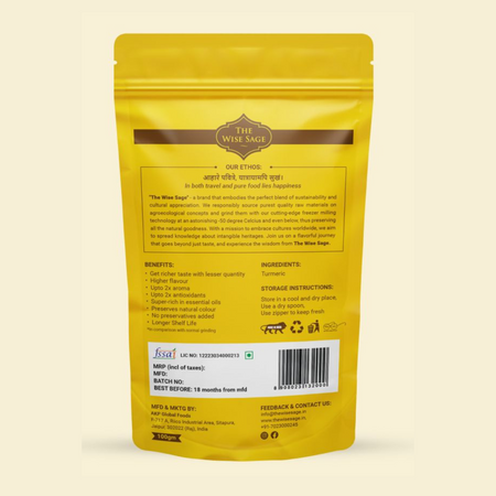 Turmeric Powder, Freezer Milling at Sub-Zero Temperatures, Agroecologically Sourced, Product of India, 100 GM