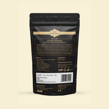 Black Pepper Powder, Agroecologically Sourced, Freezer Milled at Sub-zero Temperatures, 50 GM