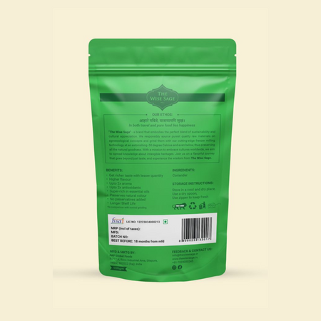 Coriander Powder, Freezer Milling at Sub-Zero Temperatures, Agroecologically Sourced, Product of India, 100 GM