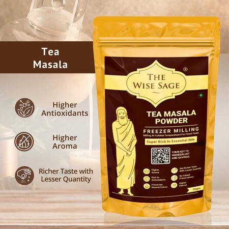 The Wise Sage Tea Masala Powder Pack of 2 (50g Each) | Authentic Indian Chai Masala Powder | Freezer Milled (-50°C) Cryogenic Spices - Maximum Nutrition Retained | Immunity Booster With No Preservatives